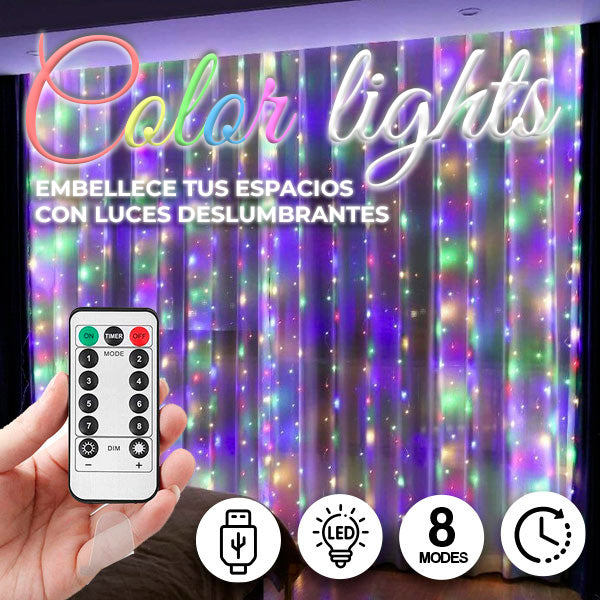 COLORLIGHTS™ - CORTINA DE LUZ MULTICOLOR CON 300 LUCES LED